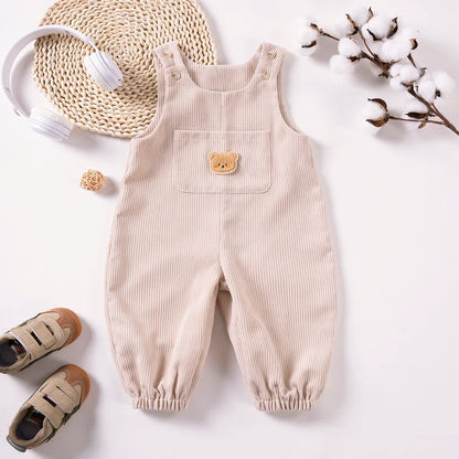 Bear-Patch Ribbed Overall Romper for Girls