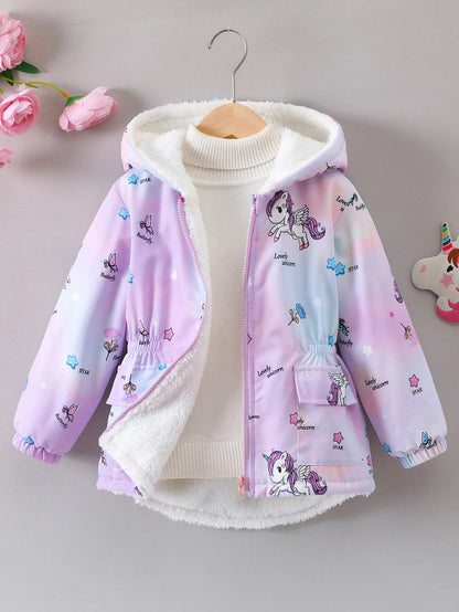 Little Girls’ Plush-Lined Unicorn Gradient Zip-Up Hoodie Jacket (4-7 years)