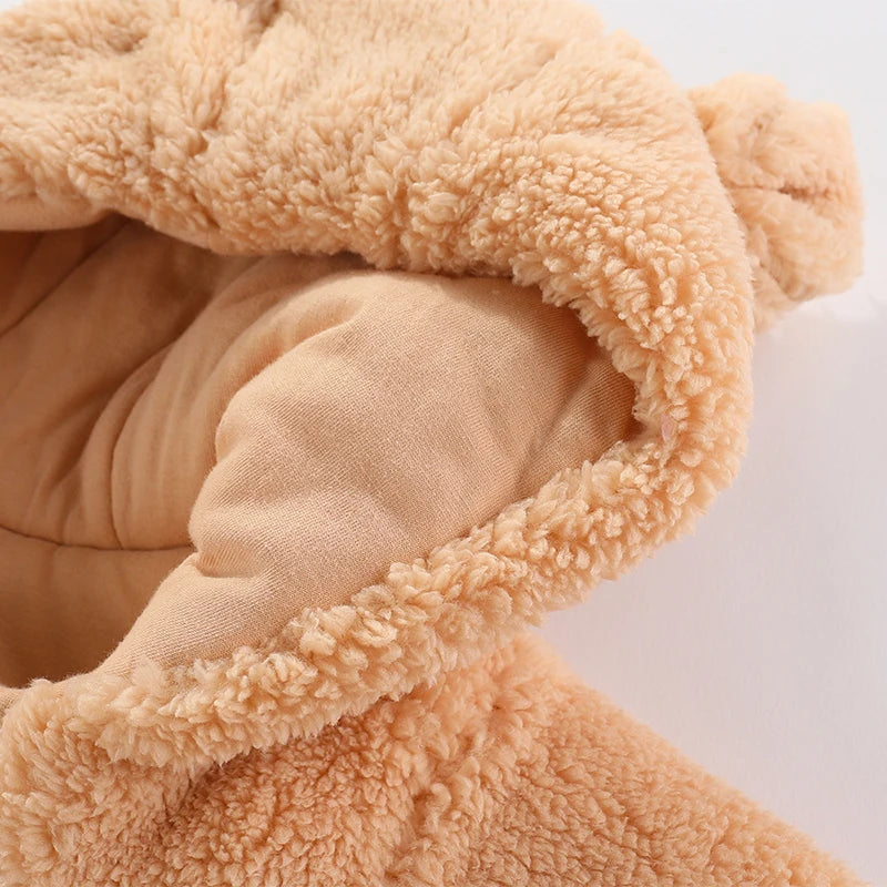 Cozy Critter Winter Romper – Hooded Plush Jumpsuit (0–12 Months)