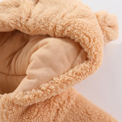 Cozy Critter Winter Romper – Hooded Plush Jumpsuit (0–12 Months)