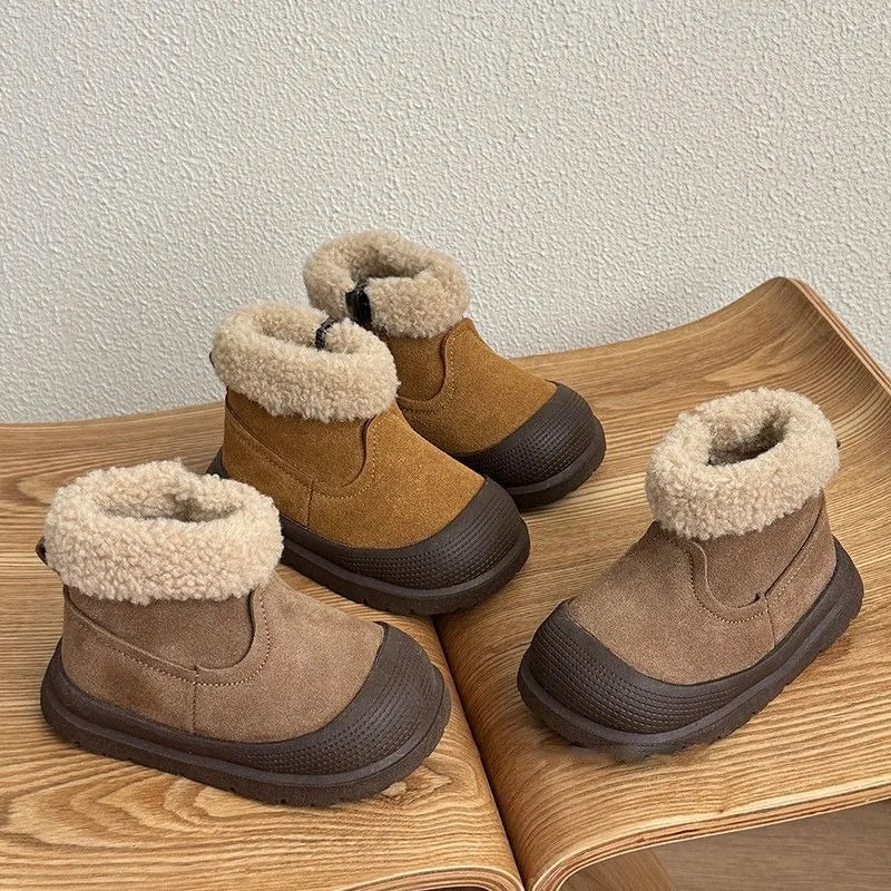 Fold-Over Cuff Leather Winter Ankle Boots for Kids