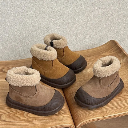 Fold-Over Cuff Leather Winter Ankle Boots for Kids