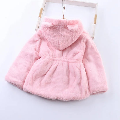 Baby Girls Sherpa Hooded Winter Coat with Pockets – Soft Plush Zip-Up Jacket