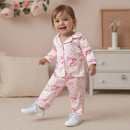 Pink Bow & Bloom Button-Down Pajama Set for Baby & Toddler Girls