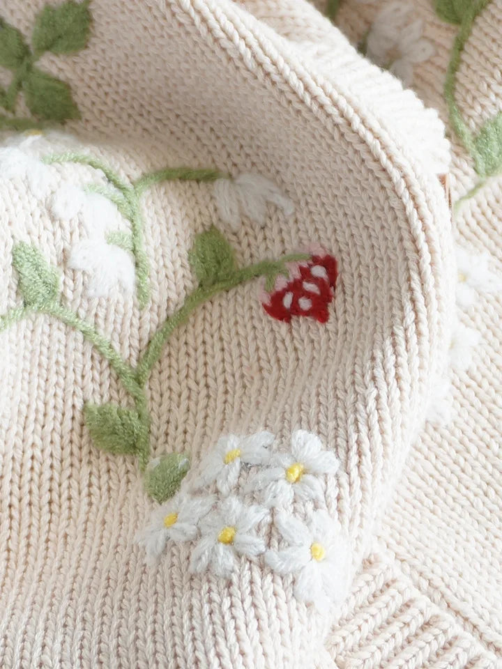 Baby & Toddler Girls Cotton Knit Cardigan (2–6 Years) – Button-Front Sweater with Duck Embroidery