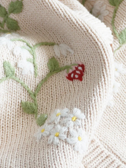 Baby & Toddler Girls Cotton Knit Cardigan (2–6 Years) – Button-Front Sweater with Duck Embroidery