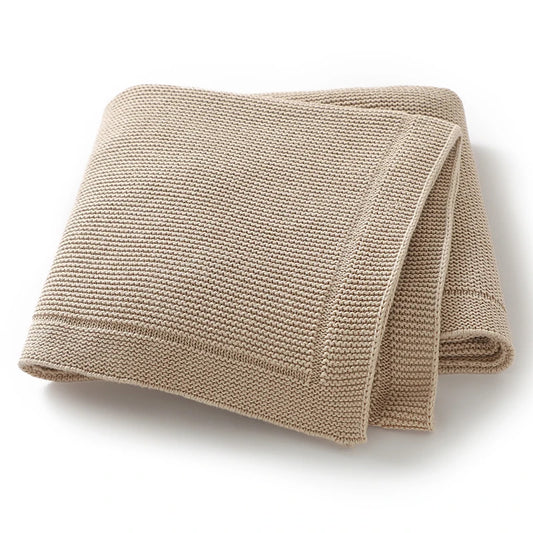 Textured Cotton Knit Baby Blanket in Soft Neutral Colors