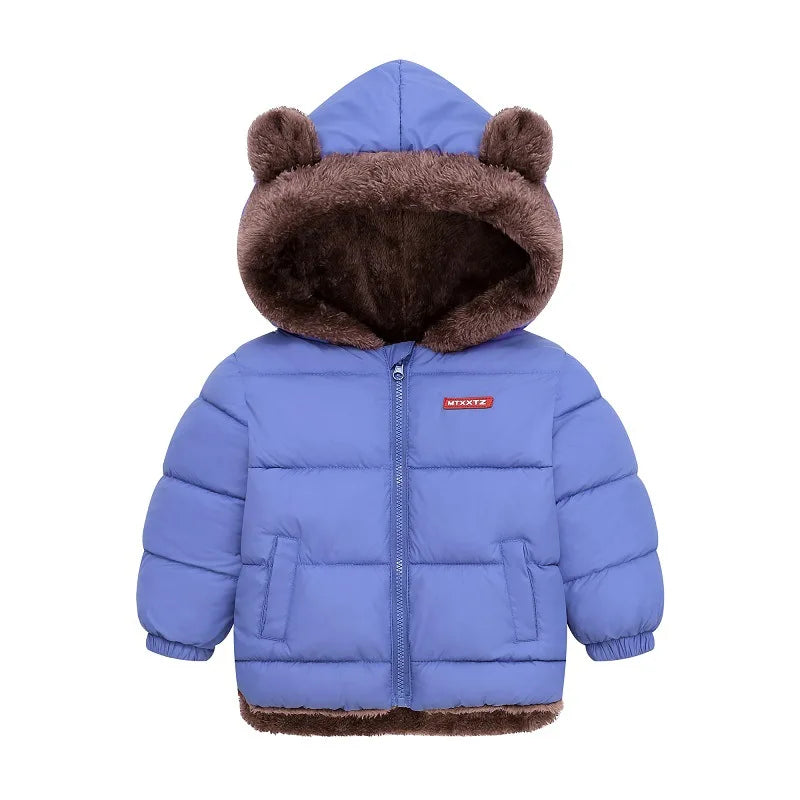 Plush-Lined Bear Hood Winter Jacket for Kids