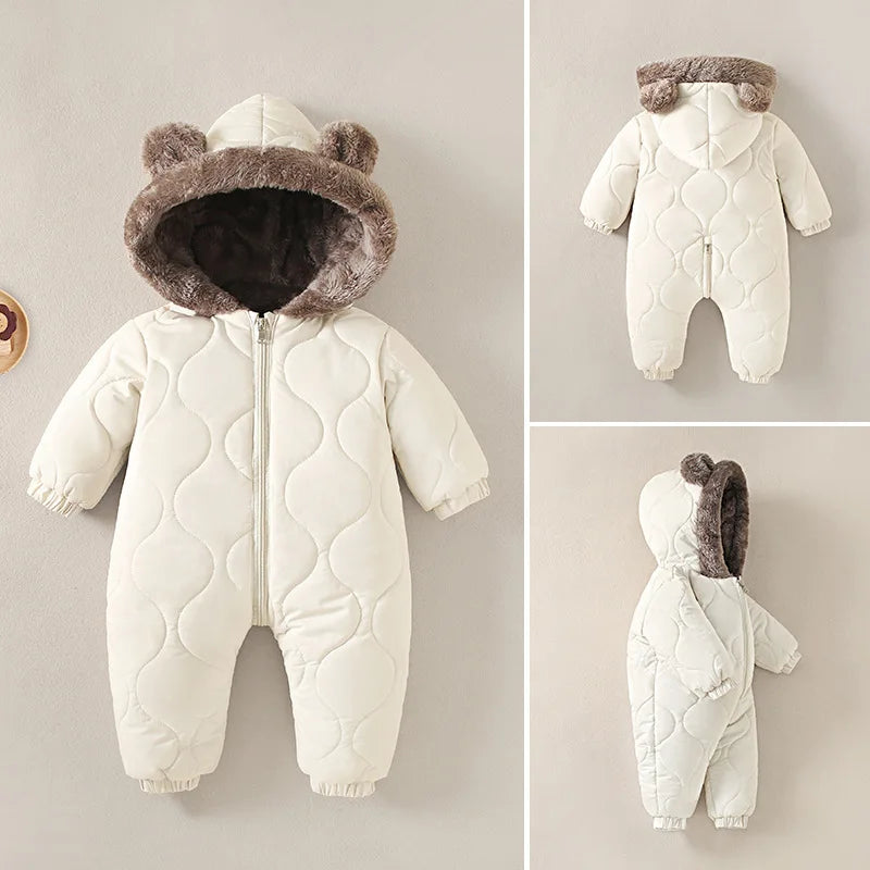Bear-Ear Quilted Hooded Snowsuit for Babies