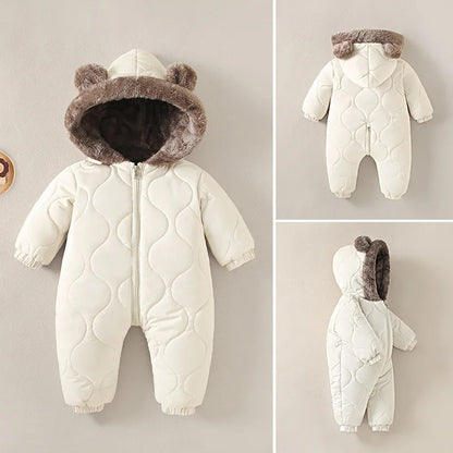 Bear-Ear Quilted Hooded Snowsuit for Babies