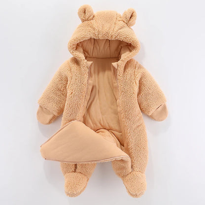 Cozy Critter Winter Romper – Hooded Plush Jumpsuit (0–12 Months)