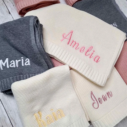 Personalized Embroidered Name Cotton Knit Baby Blanket