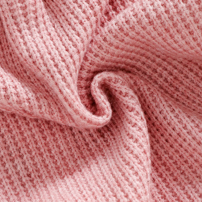Pink Bow Ruffle Knit Baby Romper & Bonnet Set