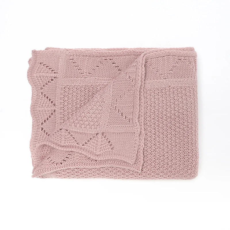 Scalloped Pointelle Knit Baby Blanket in Soft Neutral Colors