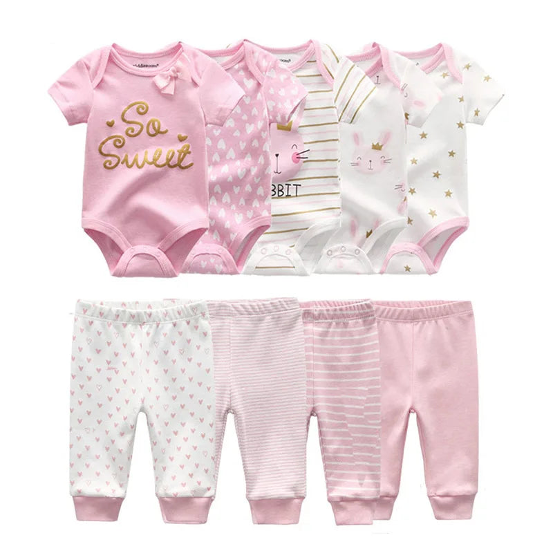 9-Piece Baby Bodysuit & Pants Set – Newborn Essentials for Boys & Girls