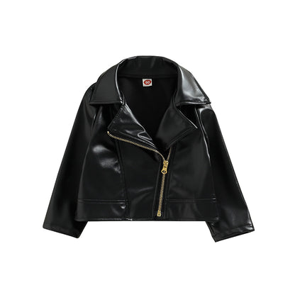 Classic Moto Kids’ Faux Leather Jacket with Gold-Tone Zip