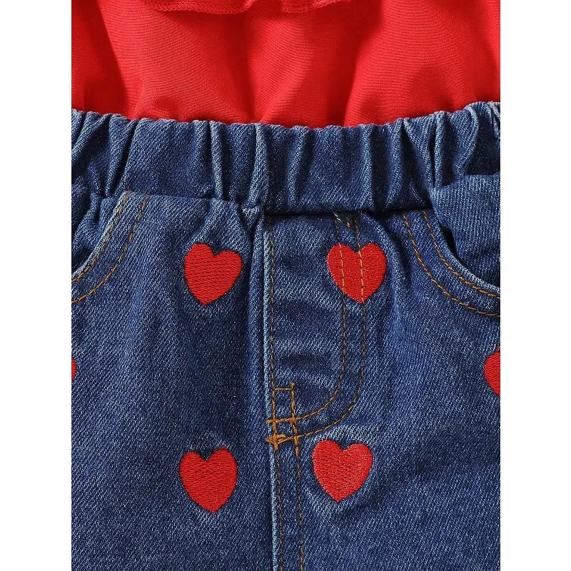Heart & Ruffle Girls’ Summer Top and Denim Shorts Set