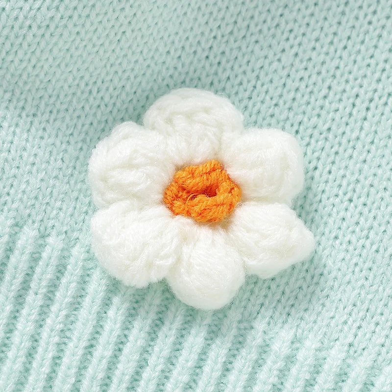 3D Daisy V-Neck Knit Cardigan for Baby Girls