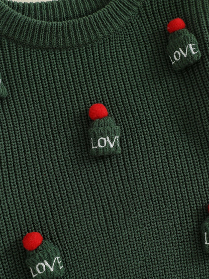 Kids Knit Sweater with 3D Beanie Detail – Cozy Crewneck Pullover (0 - 5 Years)