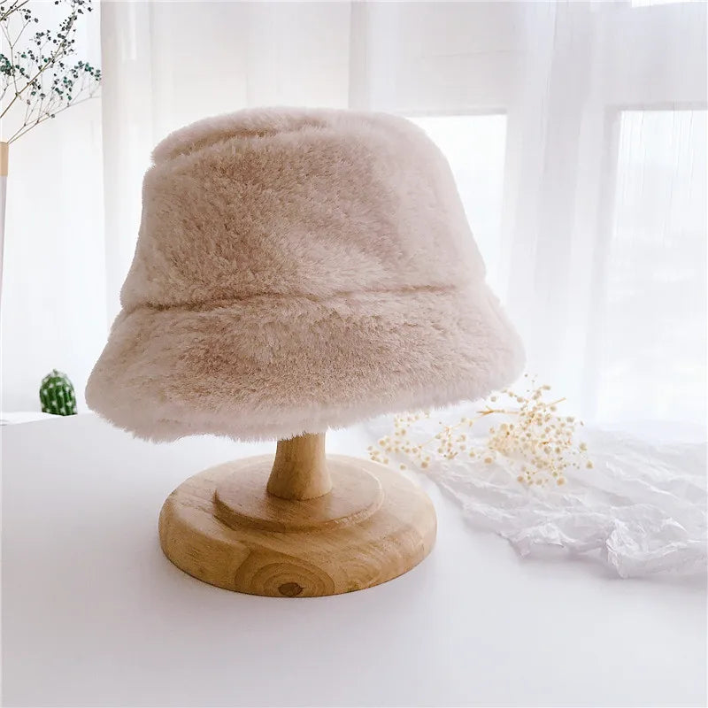 Plush Bear-Ear Winter Bucket Hat for Girls