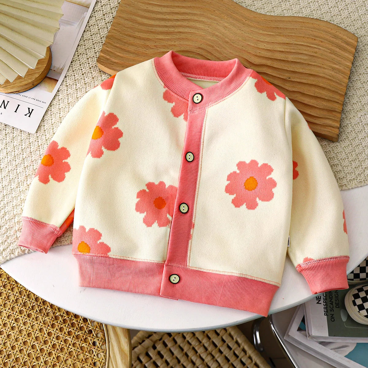 Colorful Print Button Cardigan for Girls