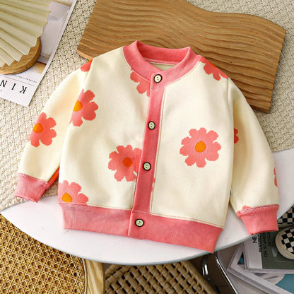 Colorful Print Button Cardigan for Girls
