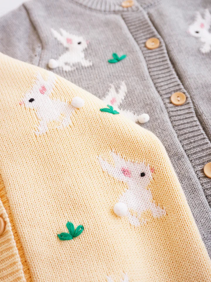 Baby & Toddler Girls Cotton Knit Cardigan (2–6 Years) – Button-Front Sweater with Duck Embroidery