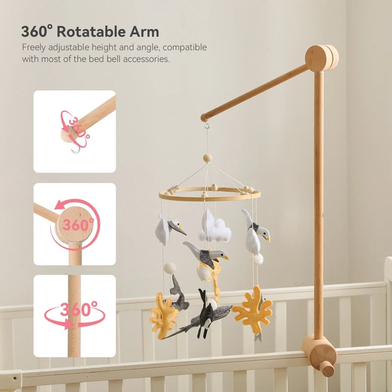 360° Rotating Wooden Crib Mobile Arm & Holder