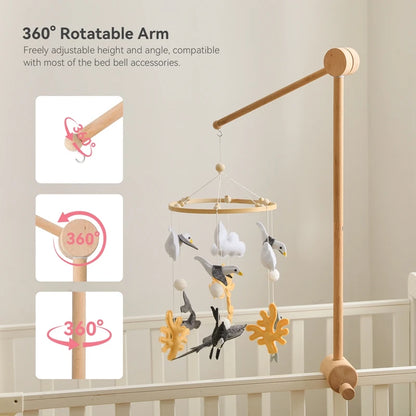 360° Rotating Wooden Crib Mobile Arm & Holder