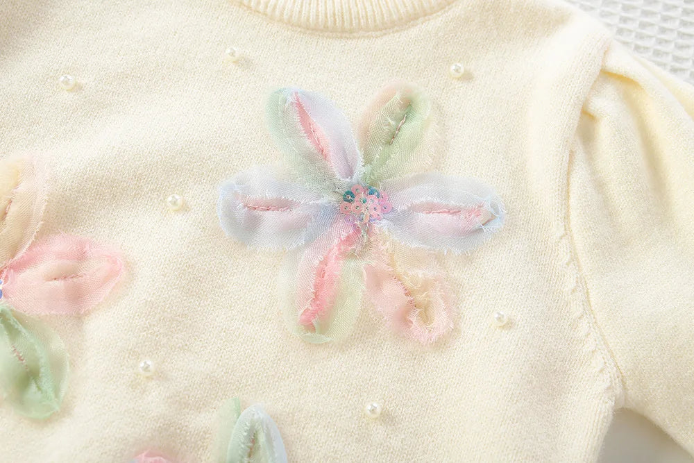 Pastel Petal Knit Sweater & Ruffle Tutu Skirt Set for Girls