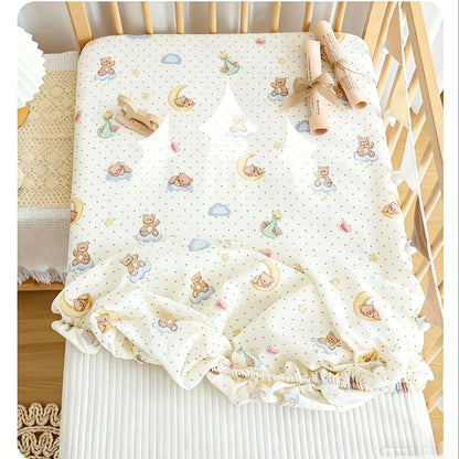 Playful Teddy Bear & Animal Print Cotton Crib Fitted Sheet