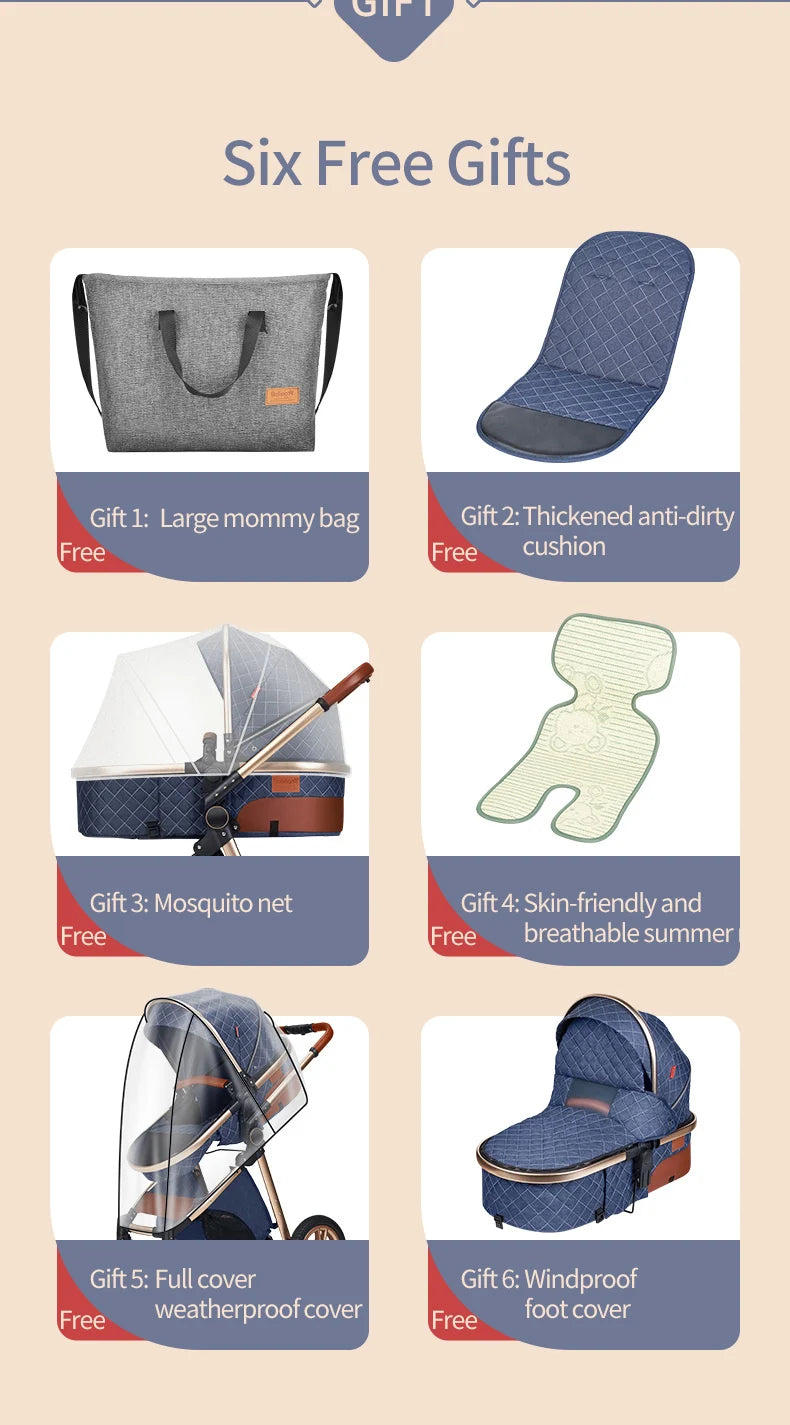 Luxury 3-in-1 Baby Stroller with Infant Carrier – Reversible, Lie-Flat, High Landscape Pushchair