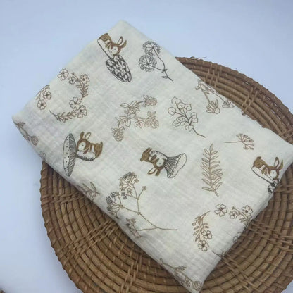 Vintage Floral & Fruit Print Cotton Muslin Baby Blanket
