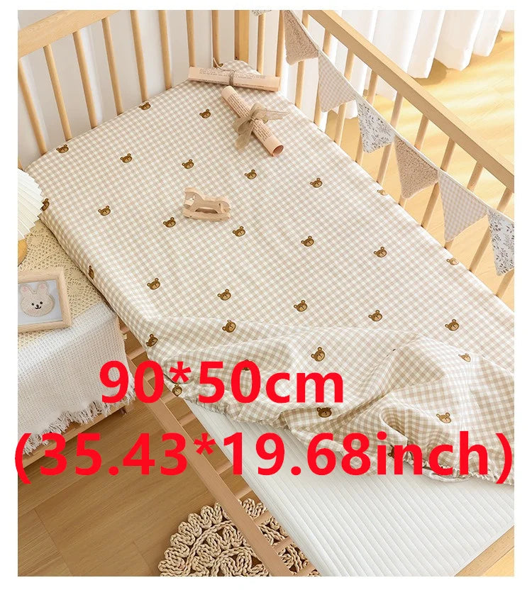 Playful Teddy Bear & Animal Print Cotton Crib Fitted Sheet