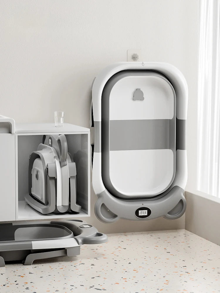Foldable Baby Bathtub with Temperature Display & Bath Cushion