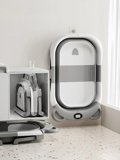 Foldable Baby Bathtub with Temperature Display & Bath Cushion