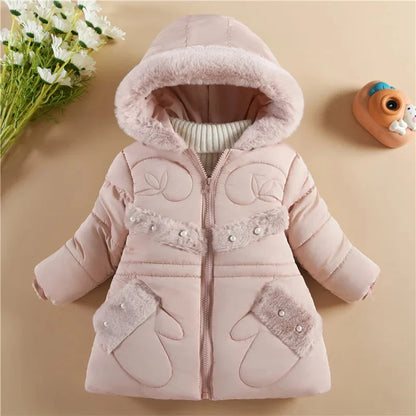 Faux Fur Hooded Pink Puffer Coat for Girls