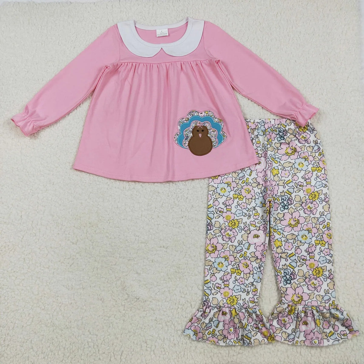 Autumn Pumpkin & Bow Two-Piece Tunic & Pants Set for Girls