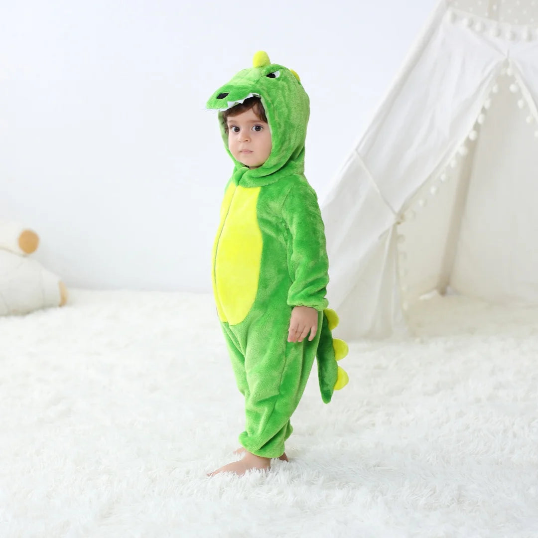 Plush Dinosaur Hooded Baby Romper