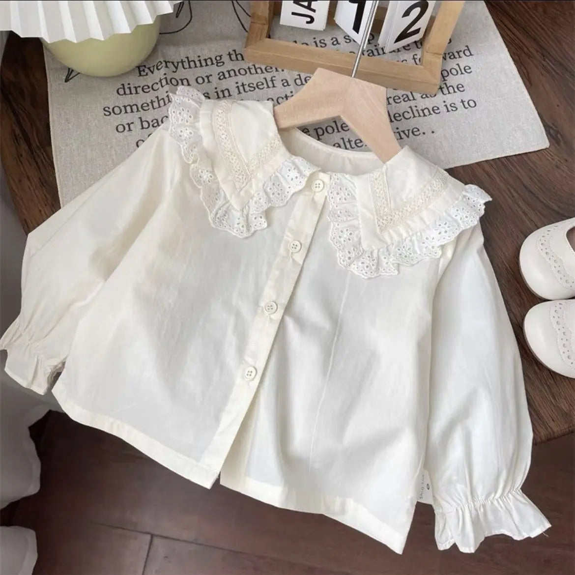 Daisy Embroidered Denim Pinafore Dress & Lace Collar Blouse Set