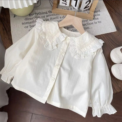 Daisy Embroidered Denim Pinafore Dress & Lace Collar Blouse Set