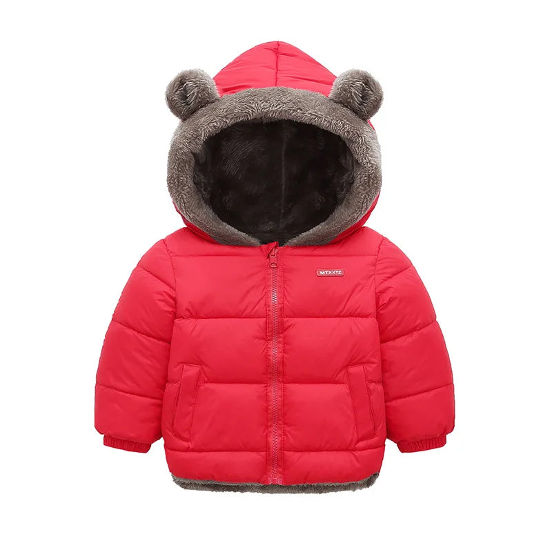 Plush-Lined Bear Hood Winter Jacket for Kids