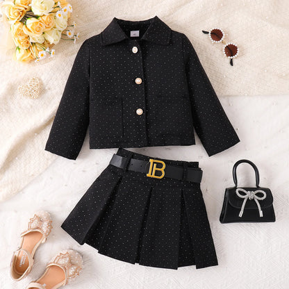 3D Rose Girls’ Blazer & Pleated Skirt Set