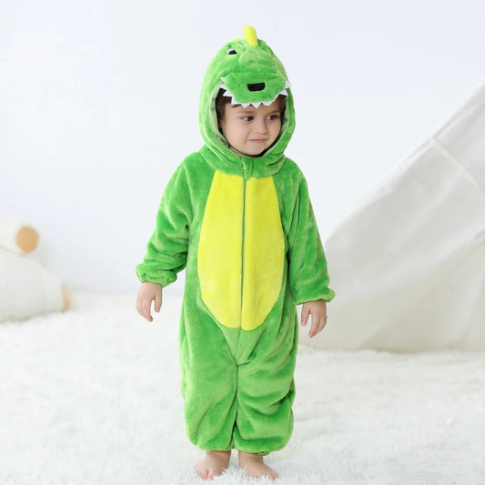 Plush Dinosaur Hooded Baby Romper