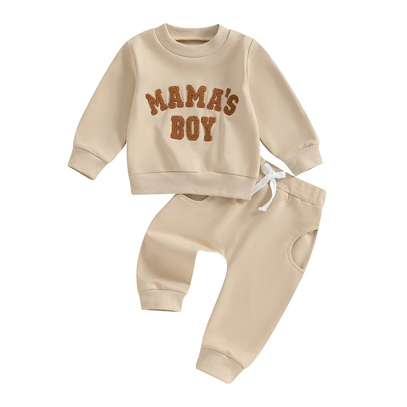 “Mama’s Boy” Baby Sweatshirt & Jogger Set – Cozy Two-Piece Outfit (0–3 Years)