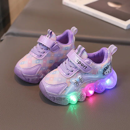 Girls Cartoon LED Light Sneakers in PU Leather
