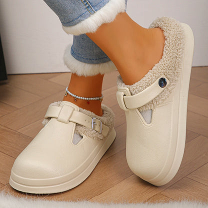 Faux Fur-Lined Buckle Clog Slippers for Girls