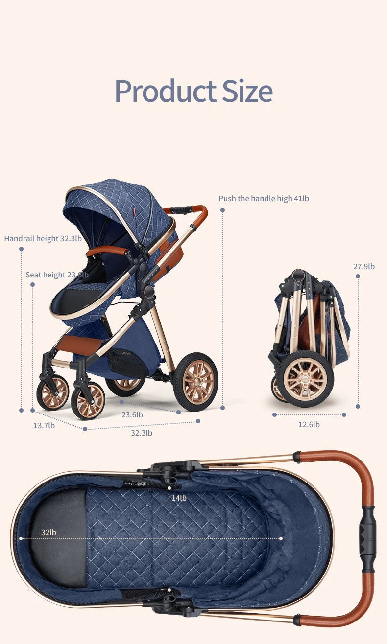 Luxury 3-in-1 Baby Stroller with Infant Carrier – Reversible, Lie-Flat, High Landscape Pushchair