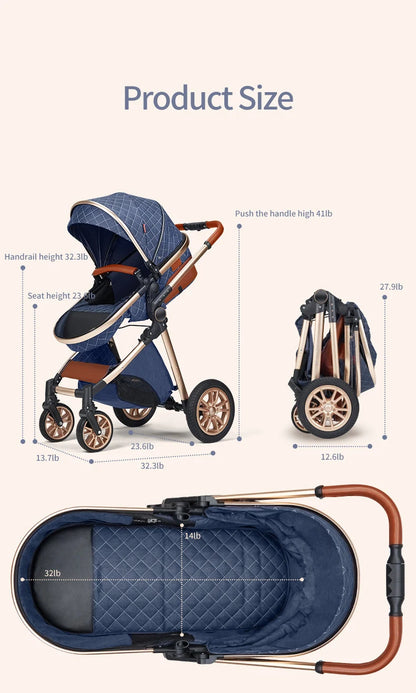 Luxury 3-in-1 Baby Stroller with Infant Carrier – Reversible, Lie-Flat, High Landscape Pushchair