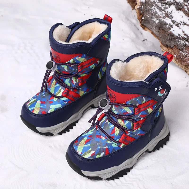 Colorful Print Plush-Lined Winter Snow Boots for Kids